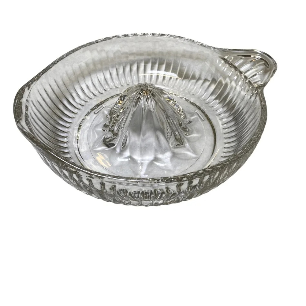 Vintage Clear Glass Citrus Juicer Manual Lemon Reamer Ribbed with Handle Spout